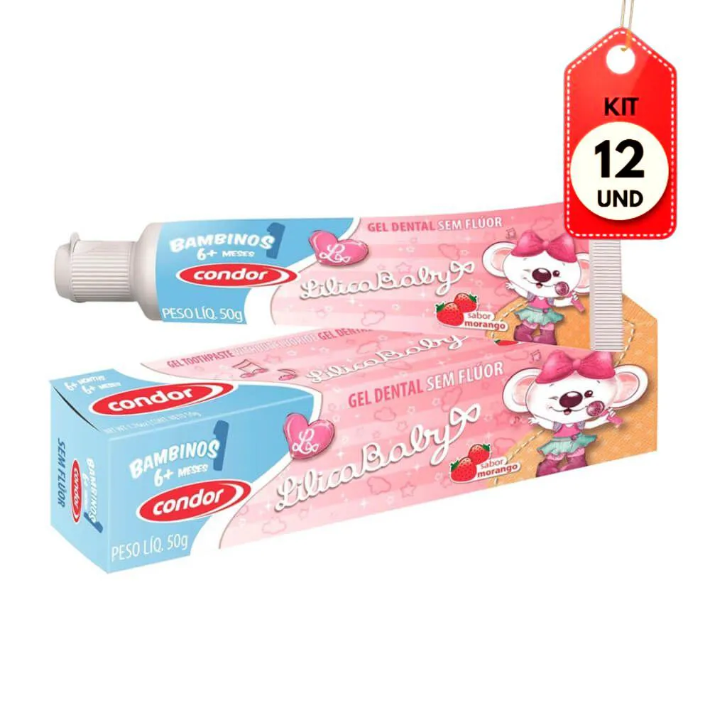 Kit C/12 Condor Lilica Ripilica Gel S/ Flúor + 6 Meses 50G