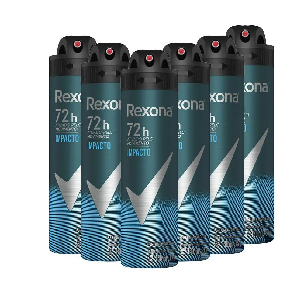 Kit Desodorante Antitranspirante Aerosol Rexona Men Motionsense Impacto 72H 150Ml 6 Unidades