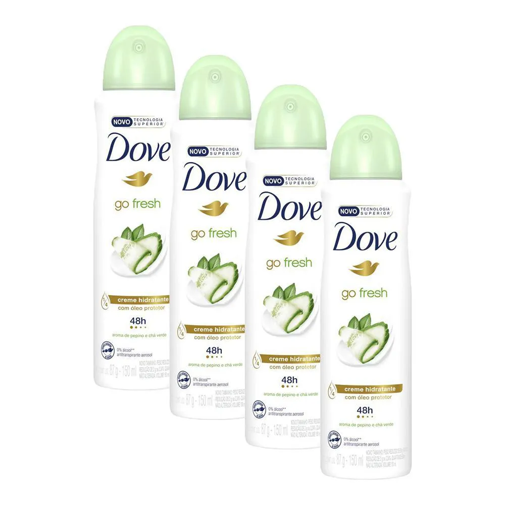Kit 4 Desodorantes Antitranspirante Dove Go Fresh Pepino E Chá Verde 150Ml Cada