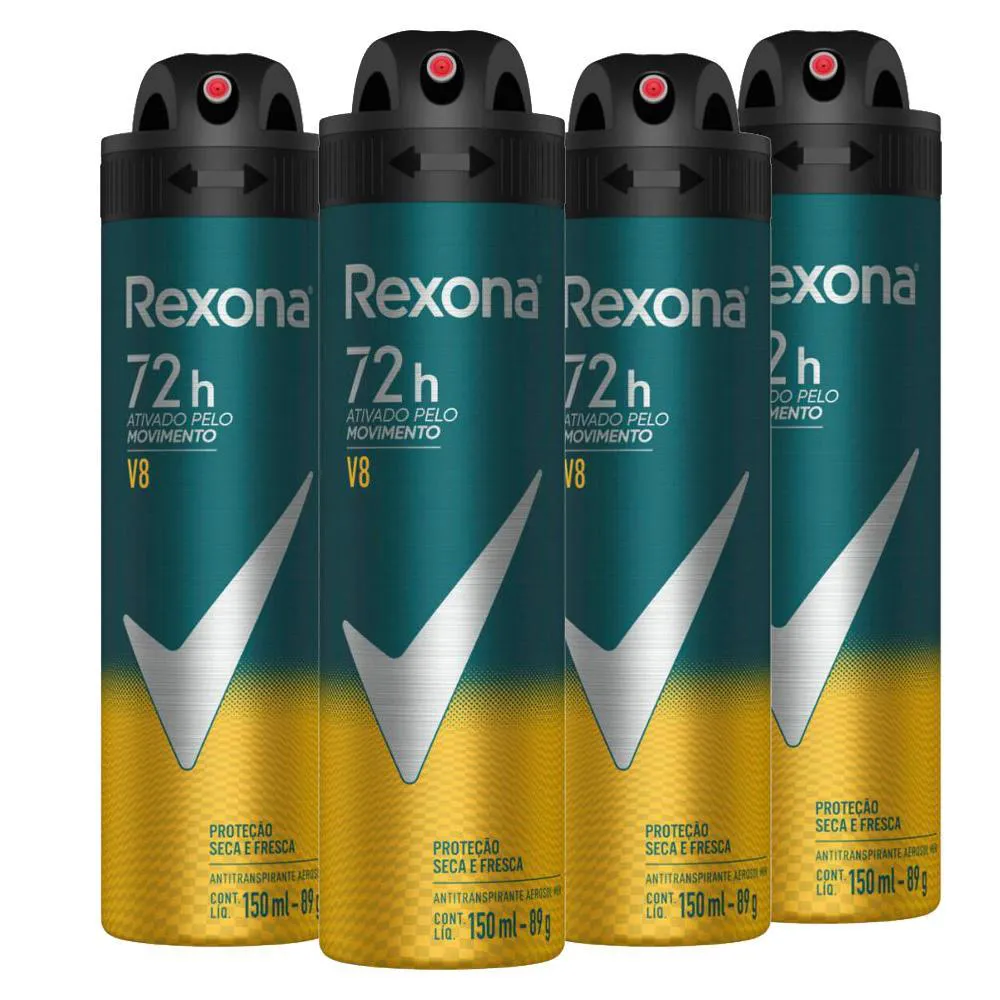 Kit Desodorante Antitranspirante Aerosol Rexona Men V8 150Ml 4 Unidades