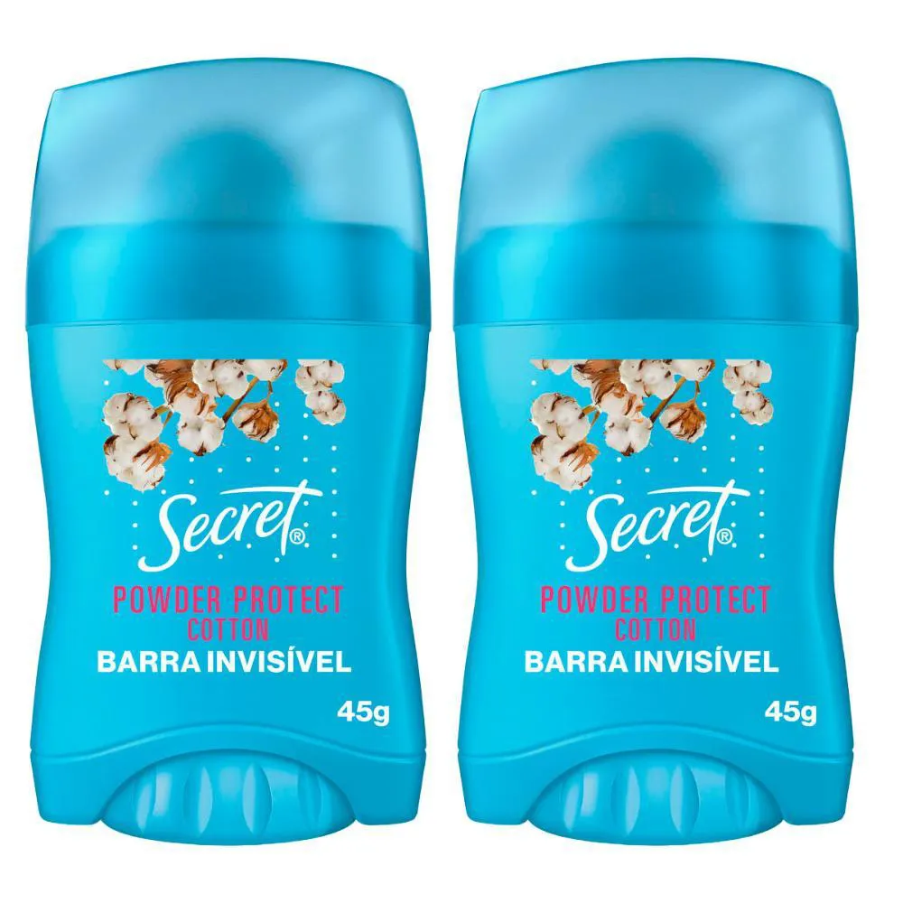 Kit Desodorante Twist Stick Barra Secret Powder Protect Cotton 48H 45G 2 Unidades