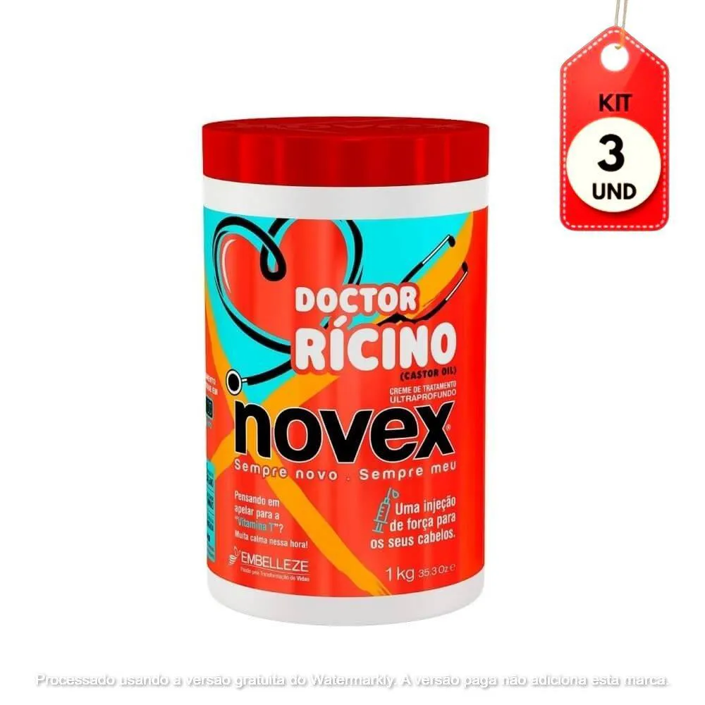 Kit C/03 Novex Doctor Rícino Creme De Tratamento Capilar 1Kg