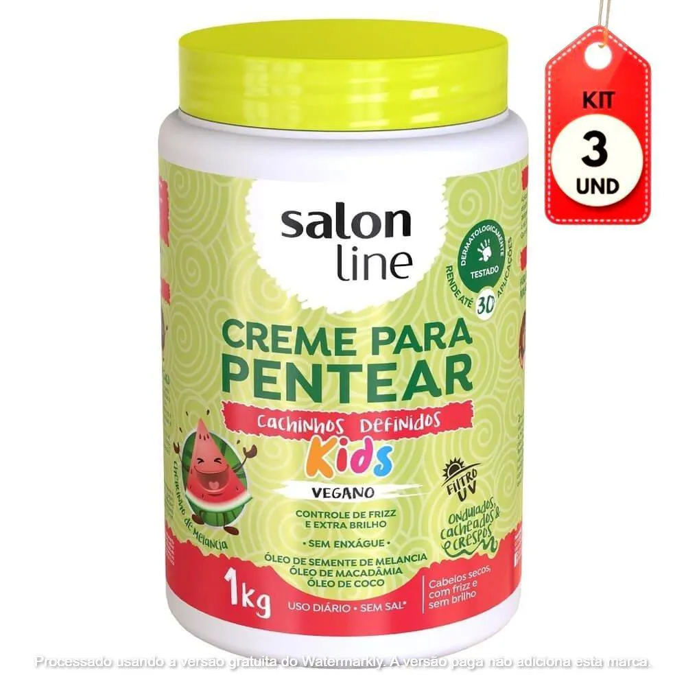 Kit C/03 Salon Line Kids Cachinhos Definidos Creme P/ Pentear 1Kg