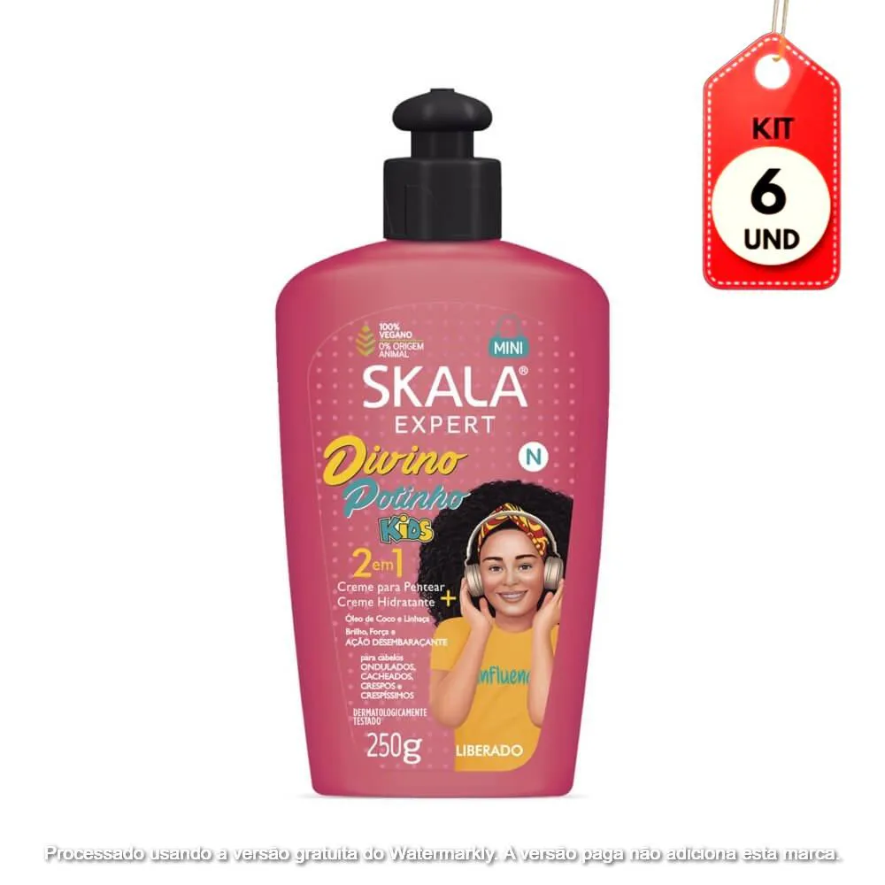 Kit C/06 Skala Kids Divino Potinho 2Em1 Creme P/ Pentear 250G
