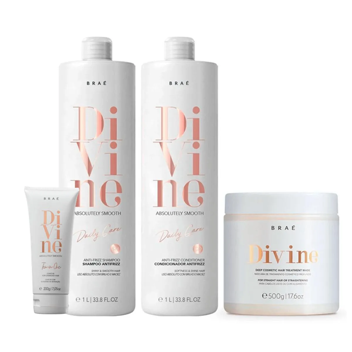 Braé Divine Shampoo E Cond 1L + Mascara 500Ml E Leave-In