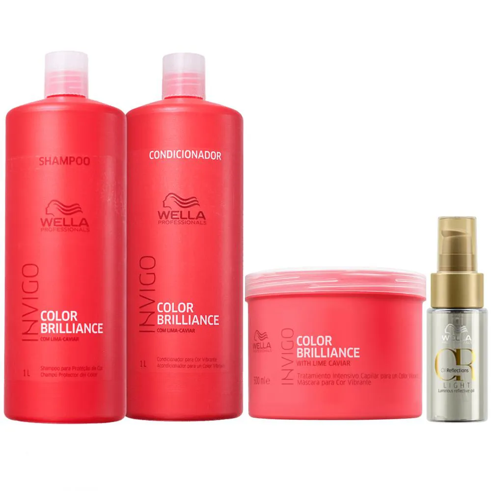 Wella Professionals Invigo Color Brilliance Shampoo+Condicionador 1L+Máscara 500G+Oil Reflections Light 30Ml