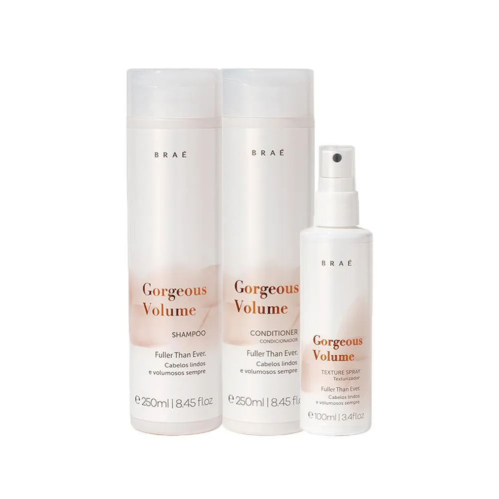 Kit Braé Gorgeous Volume - Shampoo E Condicionador E Spray Texturizador