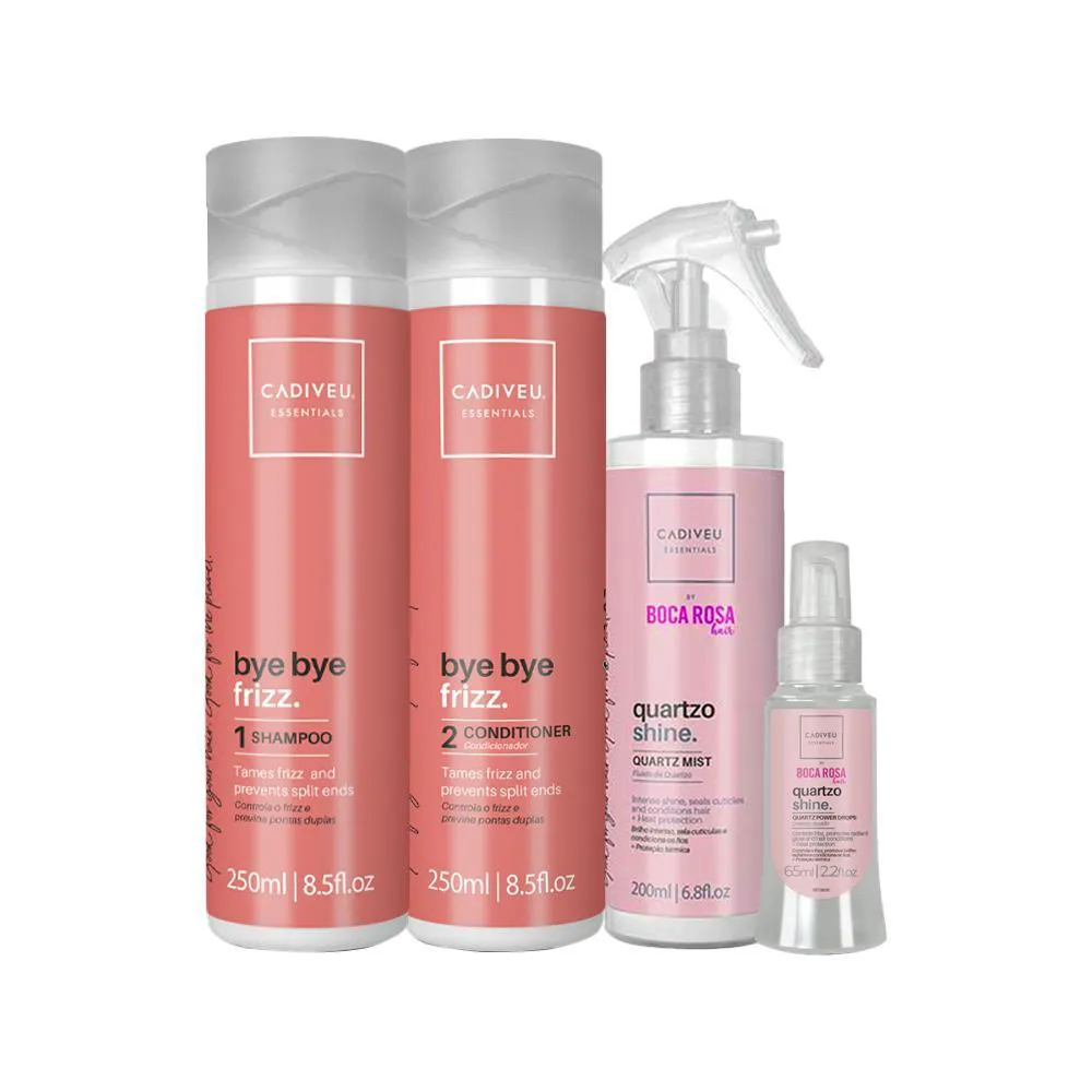 Kit Cadiveu Essentials Quartzo Shine E Bye Bye Frizz Com Proteína - 4 Produtos