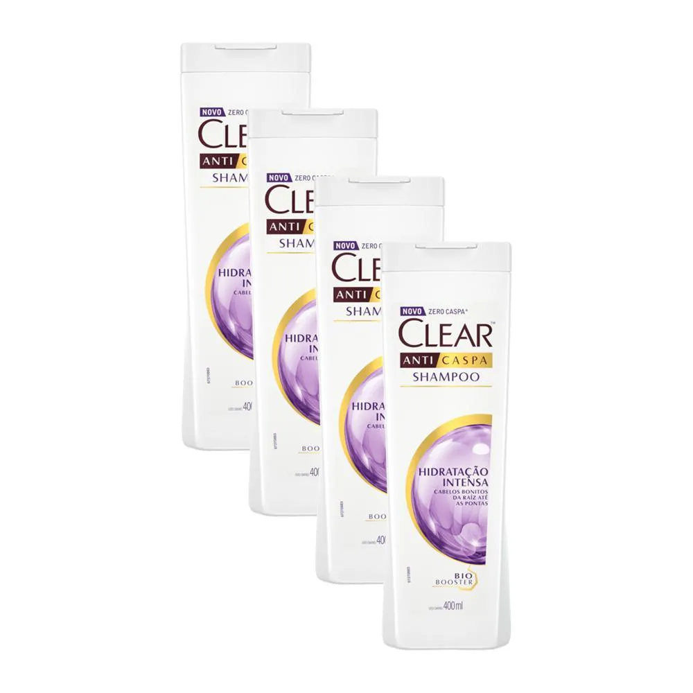 Kits 4 Shampoos Clear Anticaspa Hidratação Intensa 400Ml