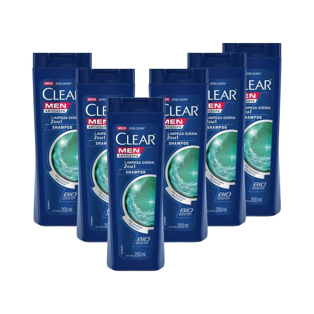 Kit 6 Shampoos Anticaspa Clear Limpeza Diária 2 Em 1 200Ml