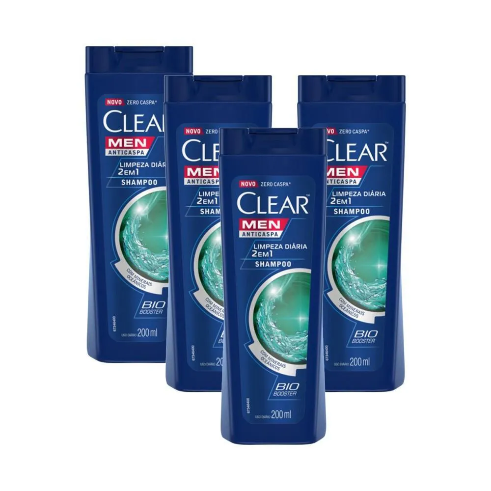 Kit 4 Shampoos Anticaspa Clear Limpeza Diária 2 Em 1 200Ml