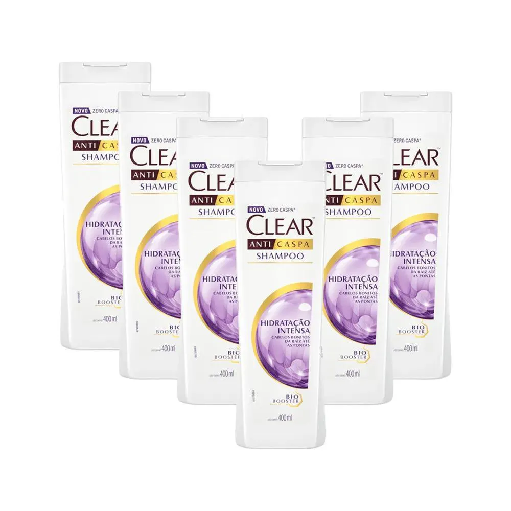 Kit 6 Shampoos Clear Anticaspa Hidratação Intensa 400Ml