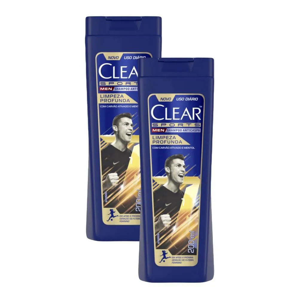 Kit 2 Shampoos Clear Men Anticaspa Limpeza Profunda 200Ml