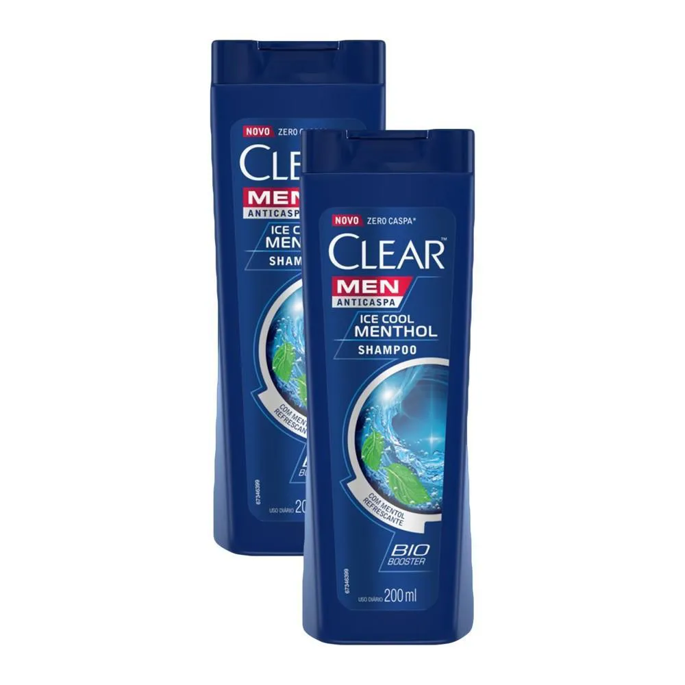 Kit 2 Shampoos Clear Men Anticaspa Ice Cool Menthol 200Ml