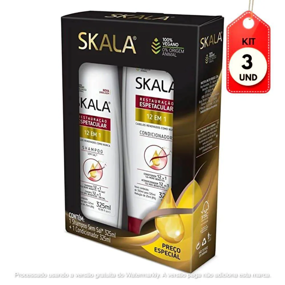 Kit C/03 Skala 12 Em 1 Shampoo + Condicionador 325Ml