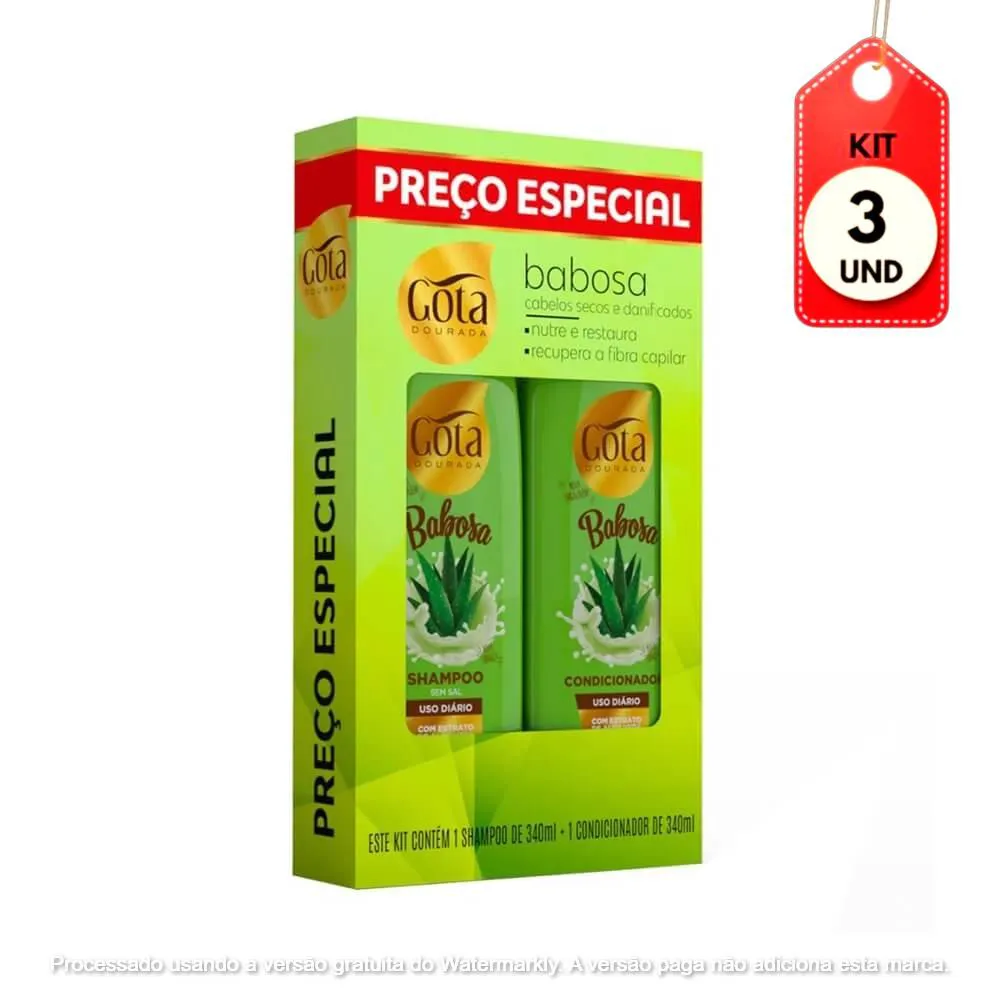 Kit C/03 Gota Dourada Babosa Shampoo + Condicionador 340Ml