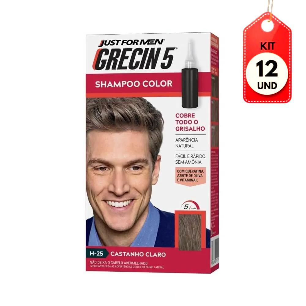 Kit C/12 Grecin 5 Shampoo Tonalizante Castanho Claro 60Ml