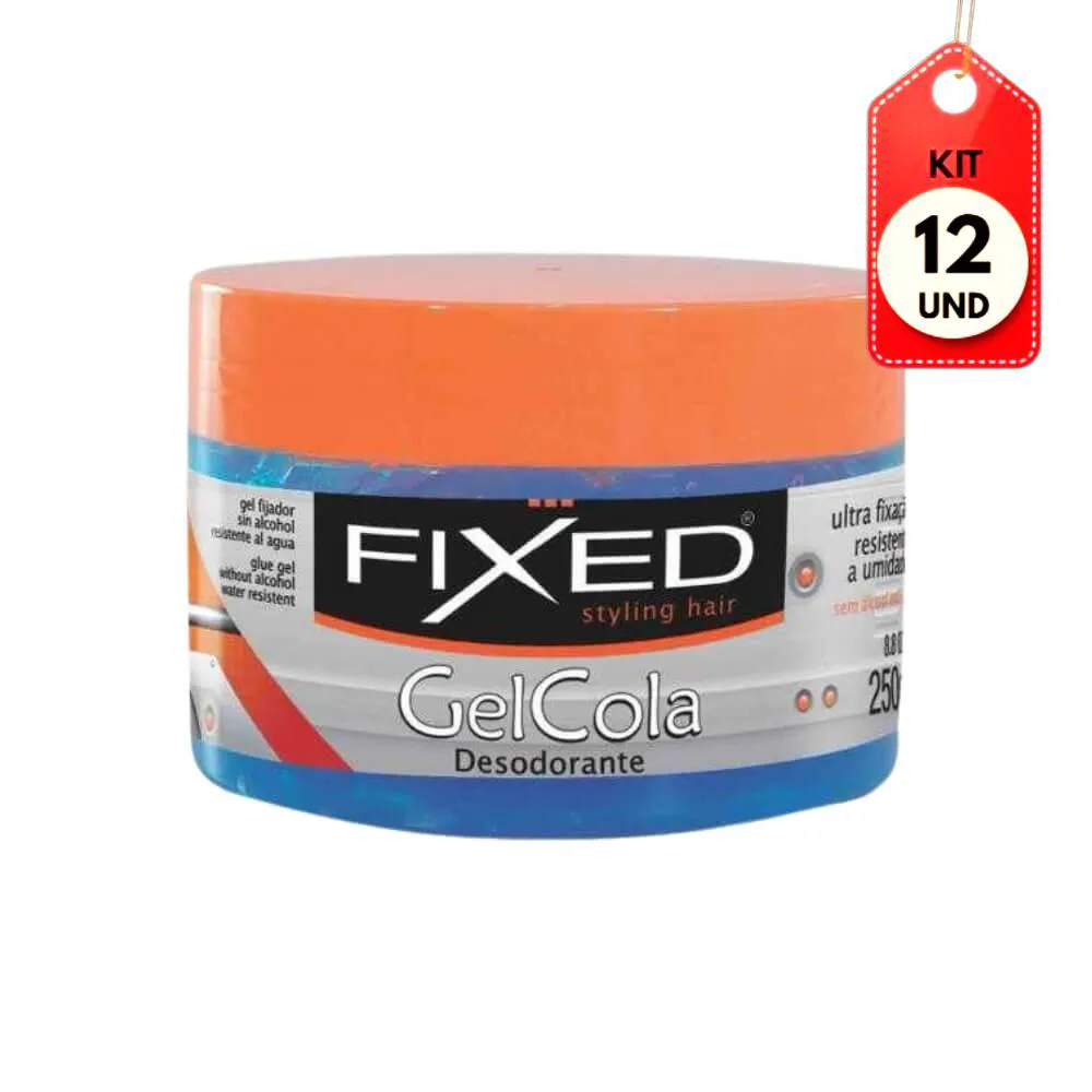 Kit C/12 Fixed Gel Cola Azul 250G