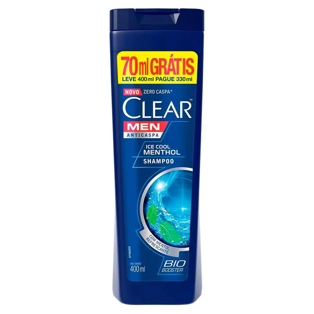Shampoo Clear Men Anticaspa Ice Cool Menthol Leve 400Ml Pague 330Ml
