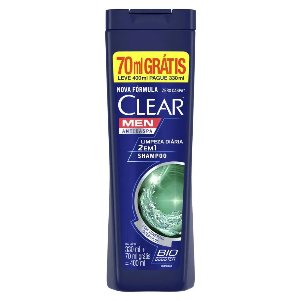 Shampoo 2 Em 1 Clear Men Anticaspa Leve 400Ml Pague 330Ml