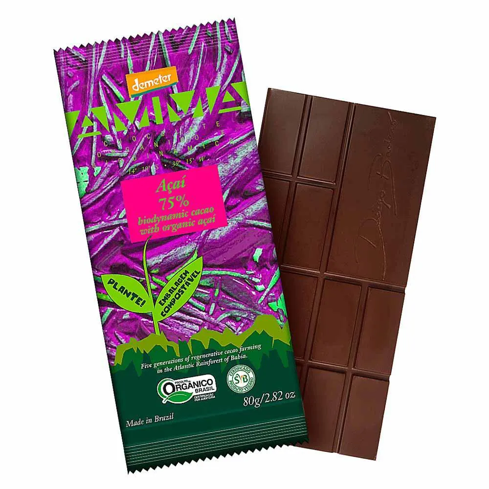 Chocolate Orgânico Com Açaí 75% Cacau Amma 80G