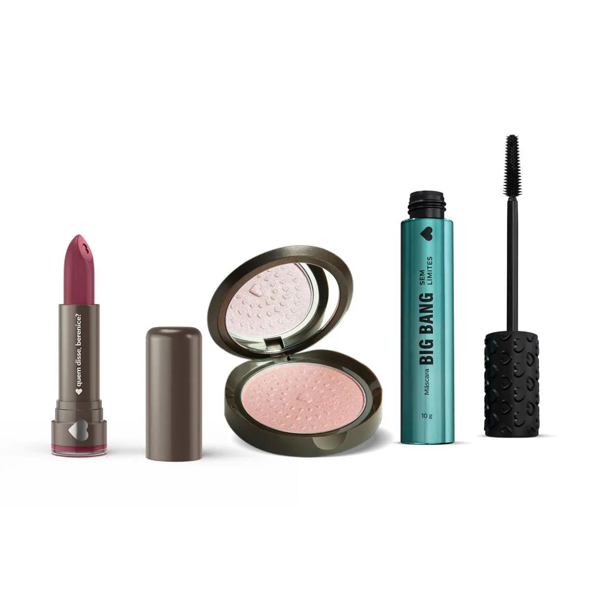 Combo Máscara Para Cílios 10G + Iluminador Facial 5G + Batom Mate Vinho 3,8G