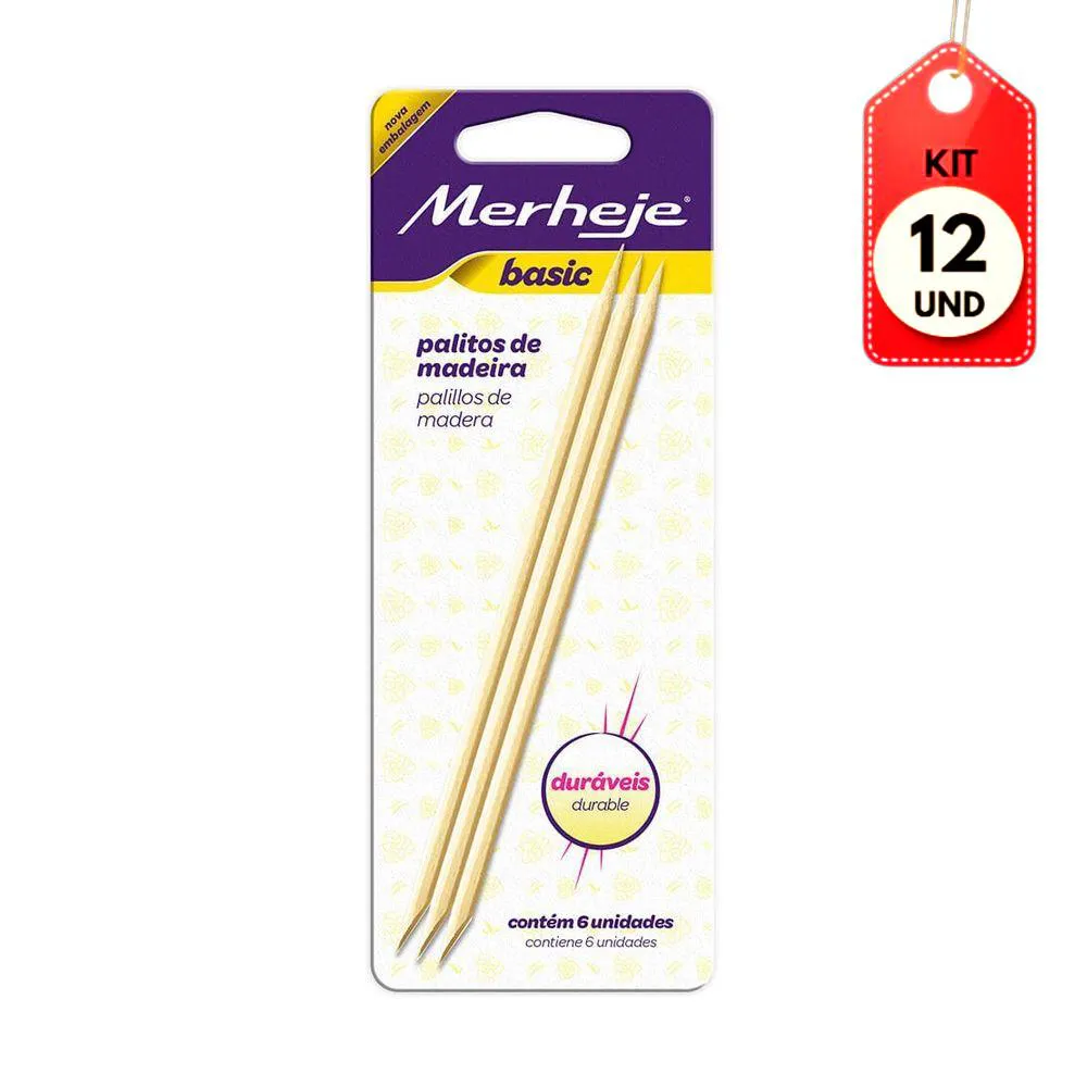 Kit C/12 Merheje Palito P/ Unhas Madeira G C/6
