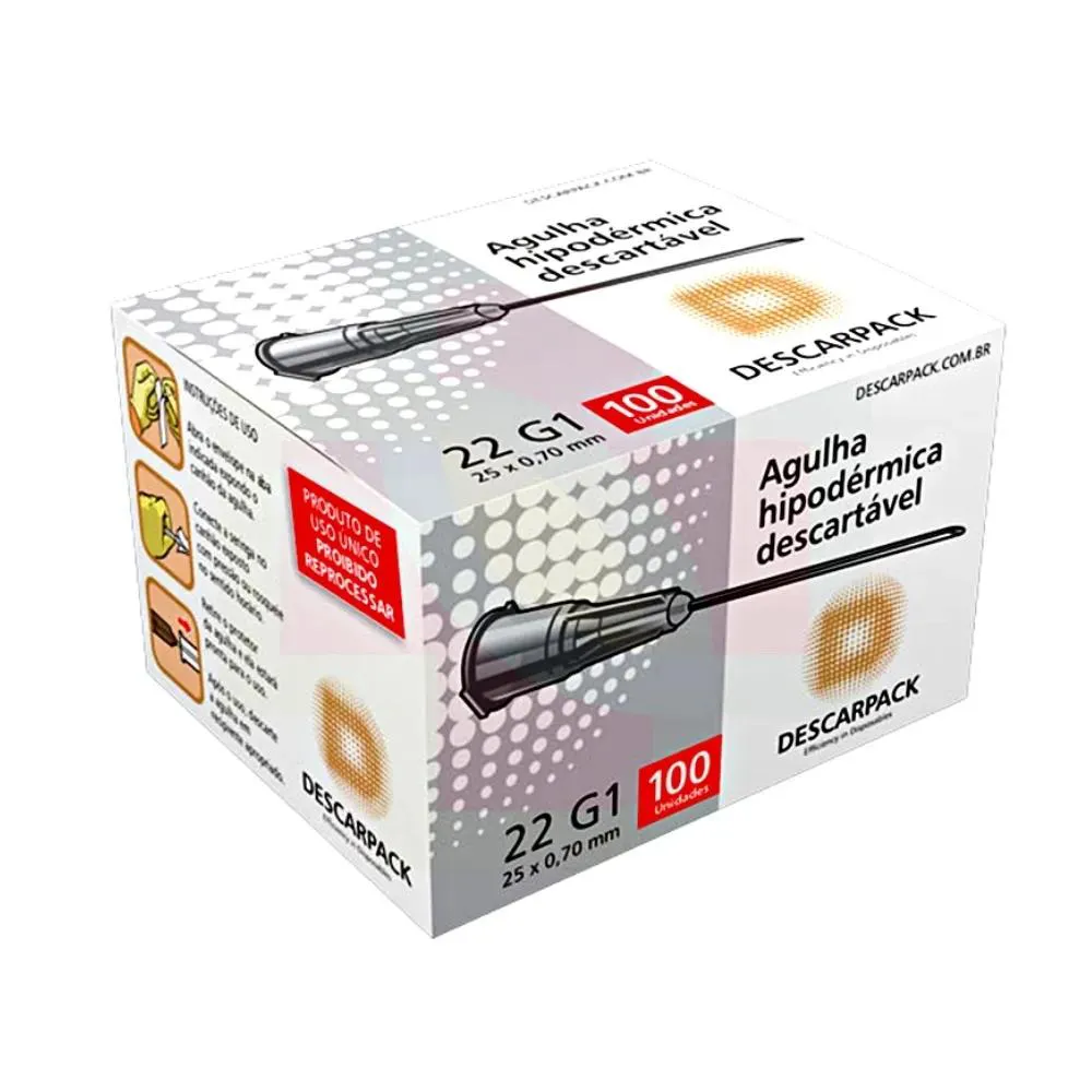 Agulha Hipodérmica Descartável 25X0,70Mm 100Un Descarpack