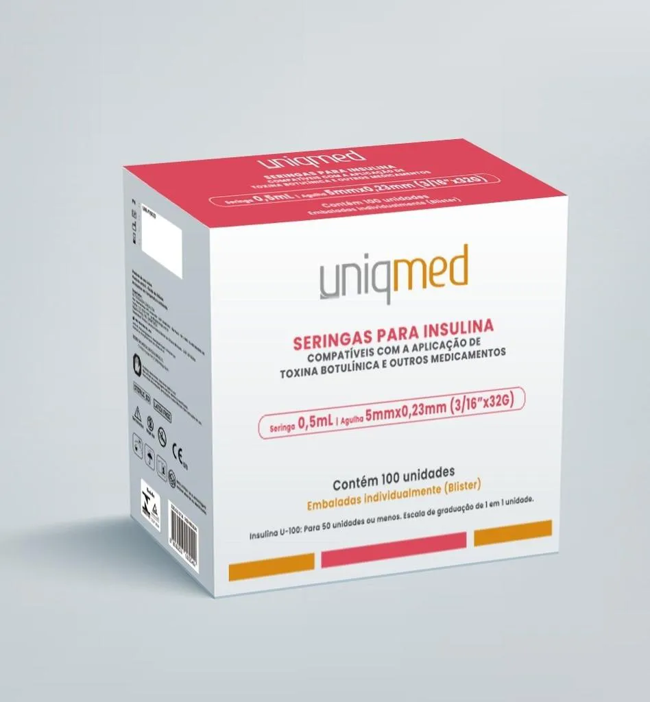 Seringa Para Toxina Insulina Uniqmed 0,5Ml 5X0,23 32G 100Un