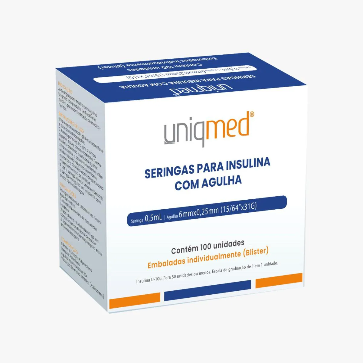 Seringa Para Insulina Uniqmed 0,5Ml 6X0,25Mm 31G 100Un