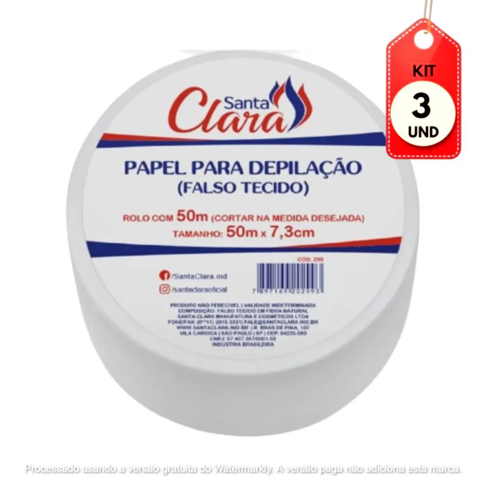 Kit C/03 Santa Clara Lenço Depilatório Branco Rolo 50M