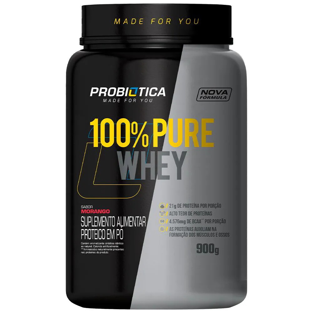 100% PURE WHEY POTE 900G - MORANGO - PROBIOTICA