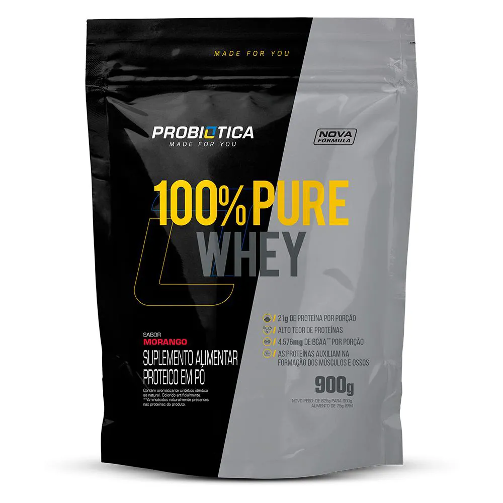 100% PURE WHEY REFIL 900G MORANGO - PROBIOTICA