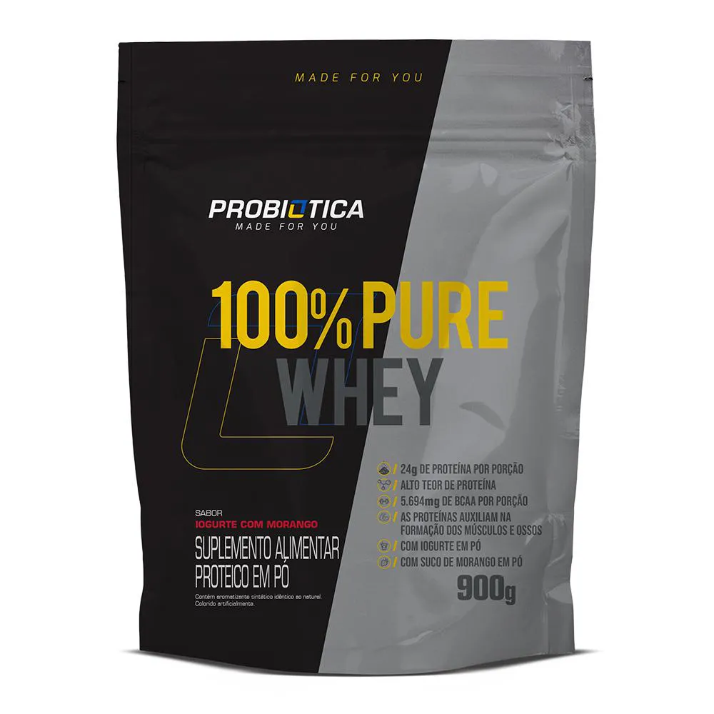 100% PURE WHEY REFIL 900G IOGURTE COM MORANGO - PROBIOTICA