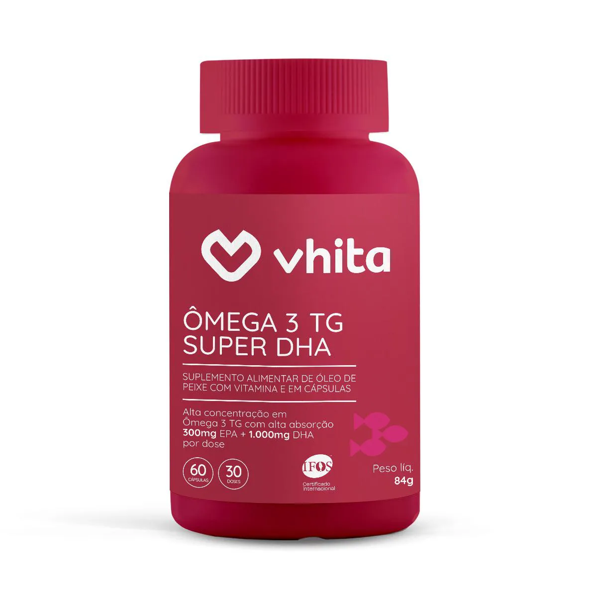 Ômega 3 Super DHA TG 1000mg para o cérebro Importado com Certificado Internacional de Qualidade IFOS Vhita - 60 cápsulas