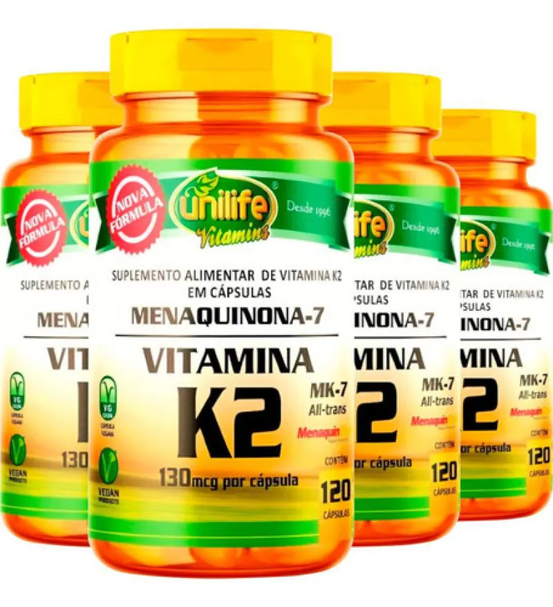VITAMINA K2 MK7 MENAQUINONA 4 X 120 CáPSULAS UNILIFE