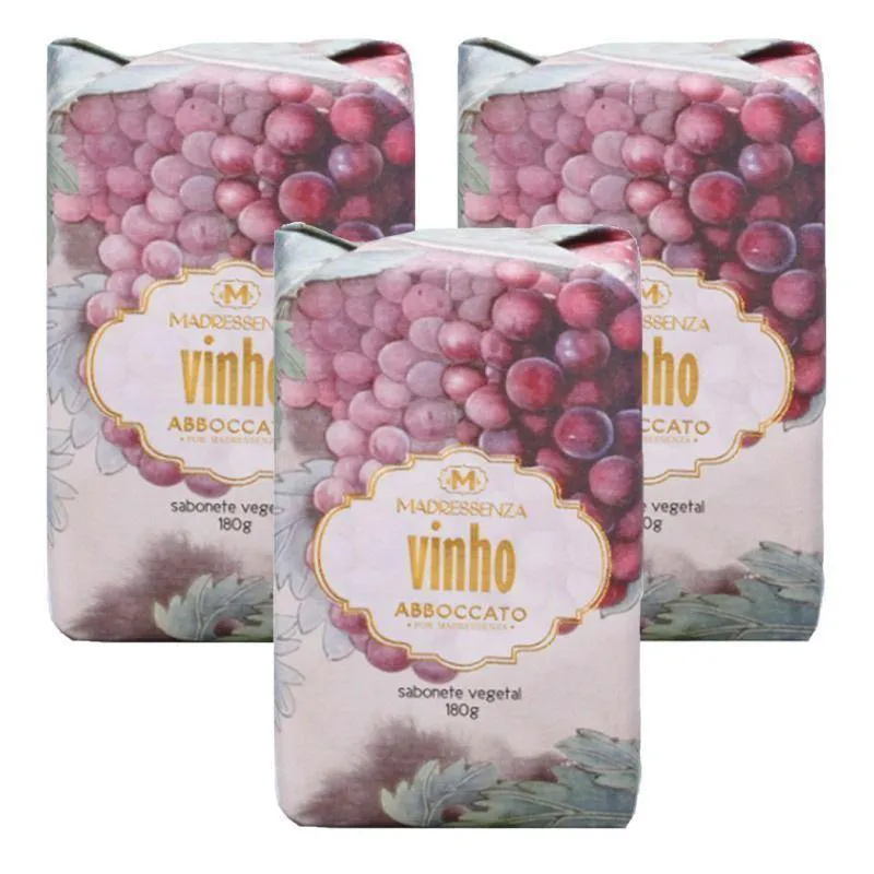 KIT 3 SABONETES EM BARRA VINHO MADRESSENZA 180G