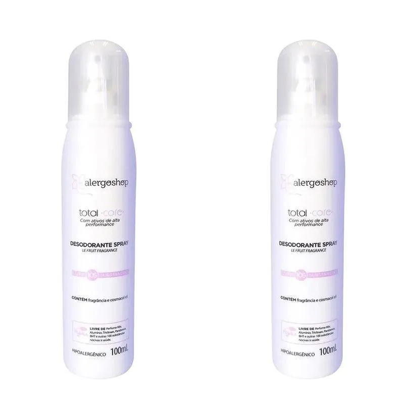 Kit Desodorante Sem Alumínio Spray Alergoshop Total Care Le Fruit Fragance Hipoalergênico Sem Álcool 80ml 2 unidades