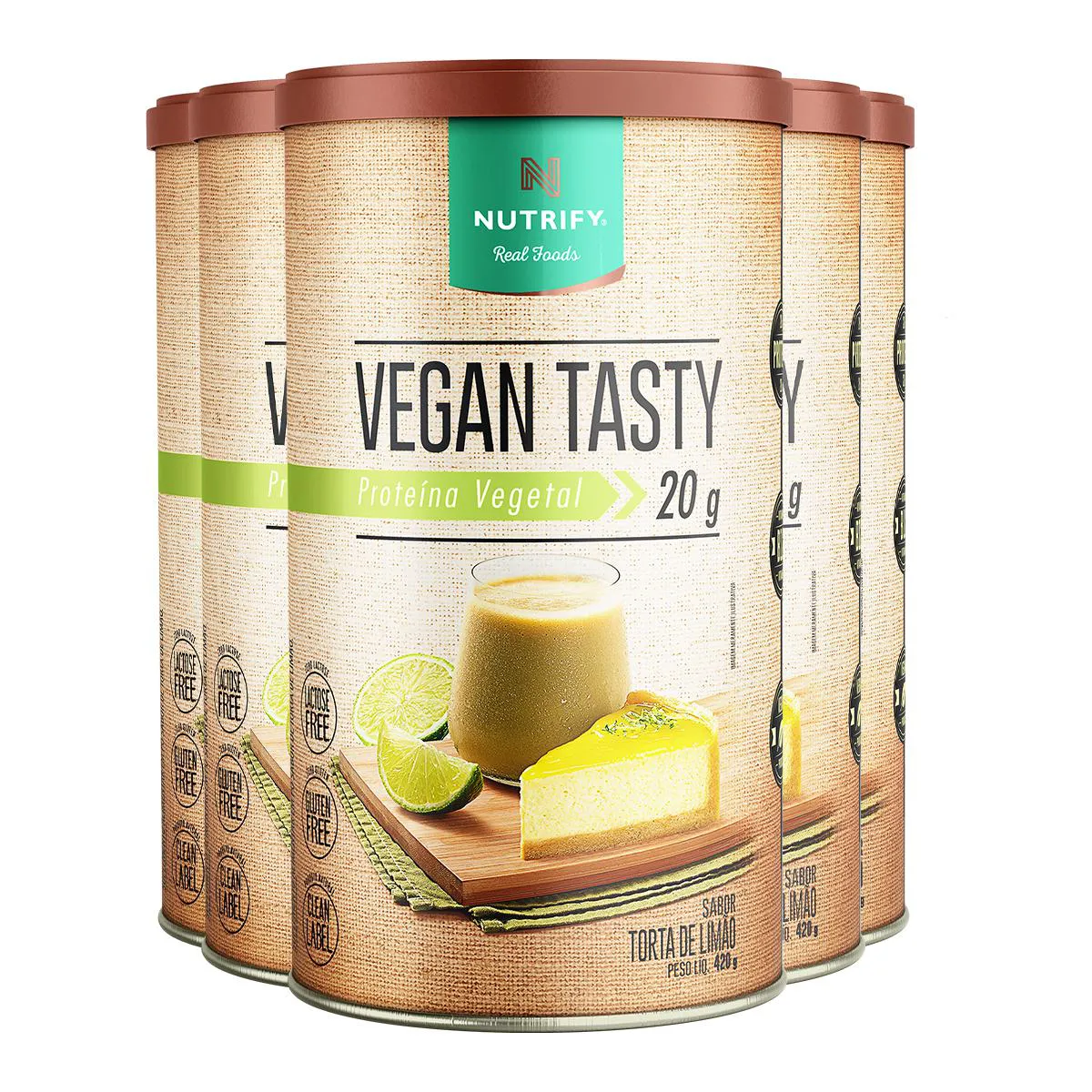 KIT 5 VEGAN TASTY PROTEíNA VEGETAL TORTA DE LIMãO NUTRIFY 420G