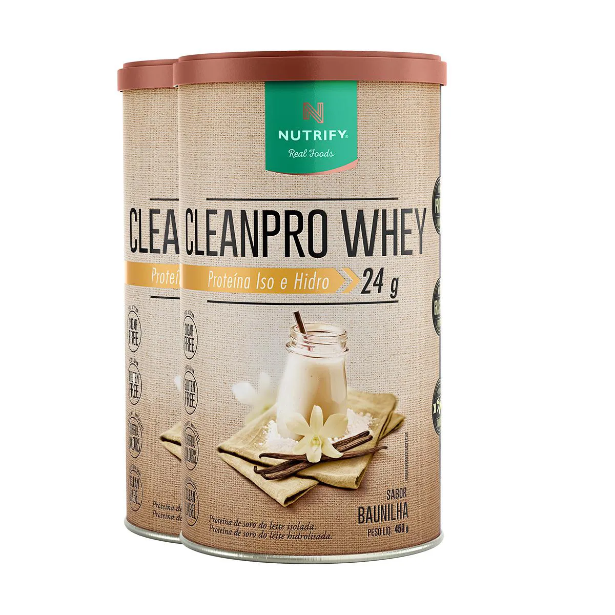 KIT 2 CLEAN PRO WHEY HIDROLISADO BAUNILHA NUTRIFY 450G