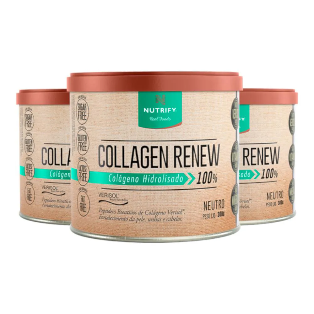 KIT 3 COLLAGEN RENEW COLáGENO HIDROLISADO NEUTRO NUTRIFY 300G
