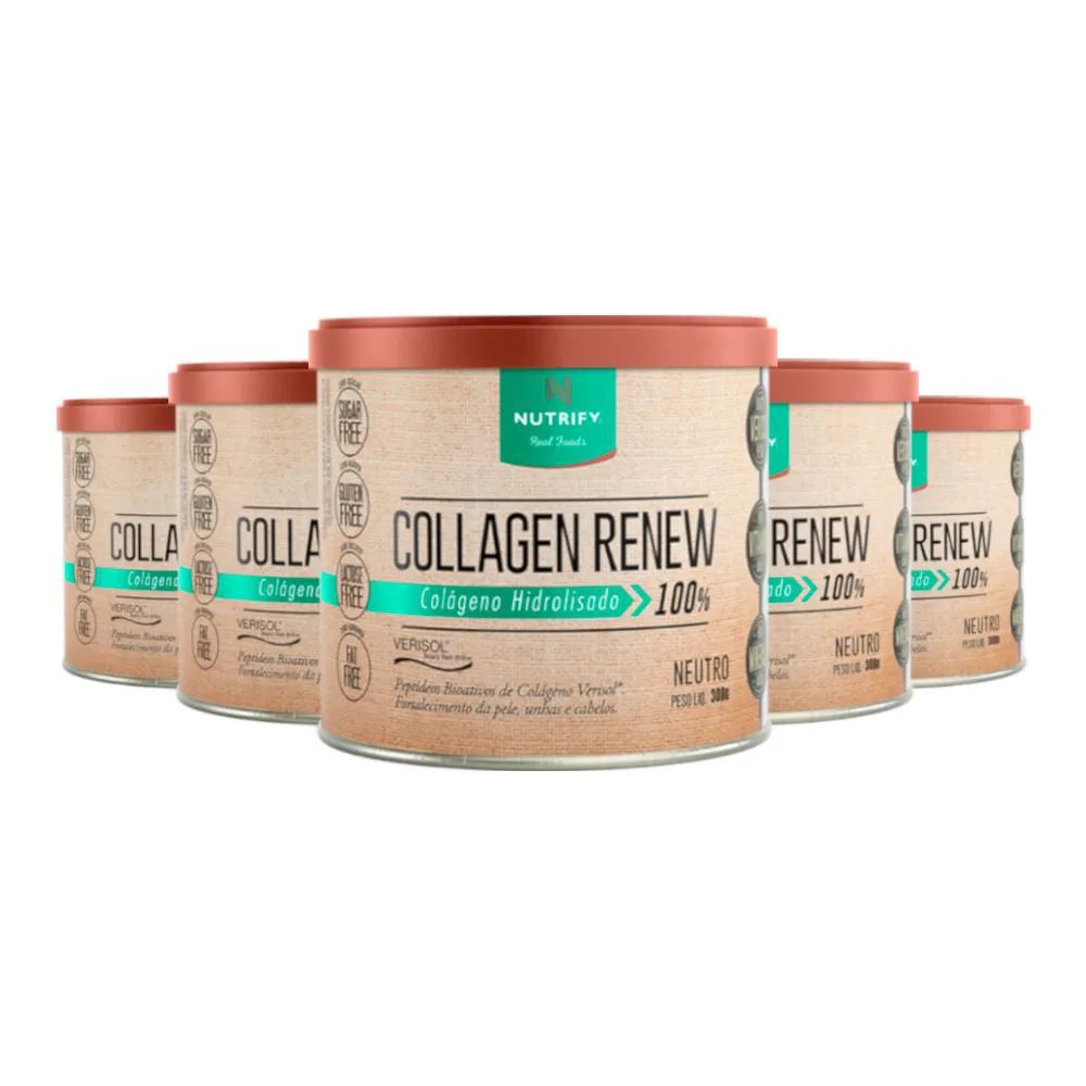 KIT 5 COLLAGEN RENEW COLáGENO HIDROLISADO NEUTRO NUTRIFY 300G
