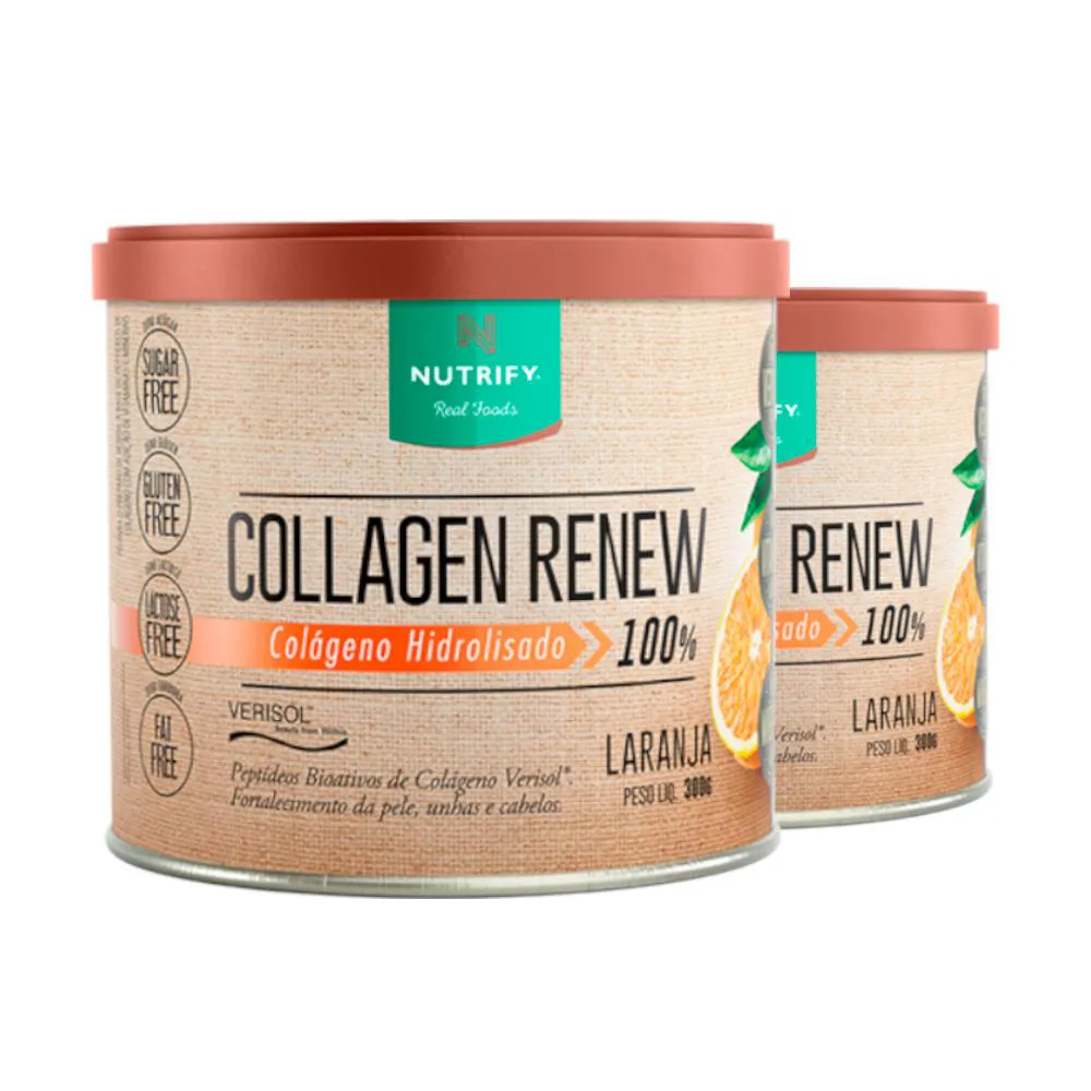 KIT 2 COLLAGEN RENEW COLáGENO HIDROLISADO LARANJA NUTRIFY 300G