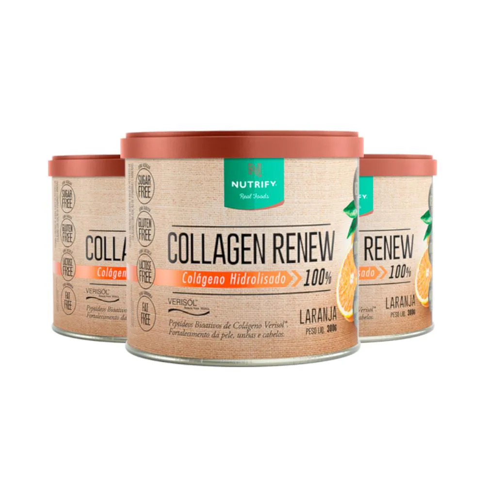 KIT 3 COLLAGEN RENEW COLáGENO HIDROLISADO LARANJA NUTRIFY 300G