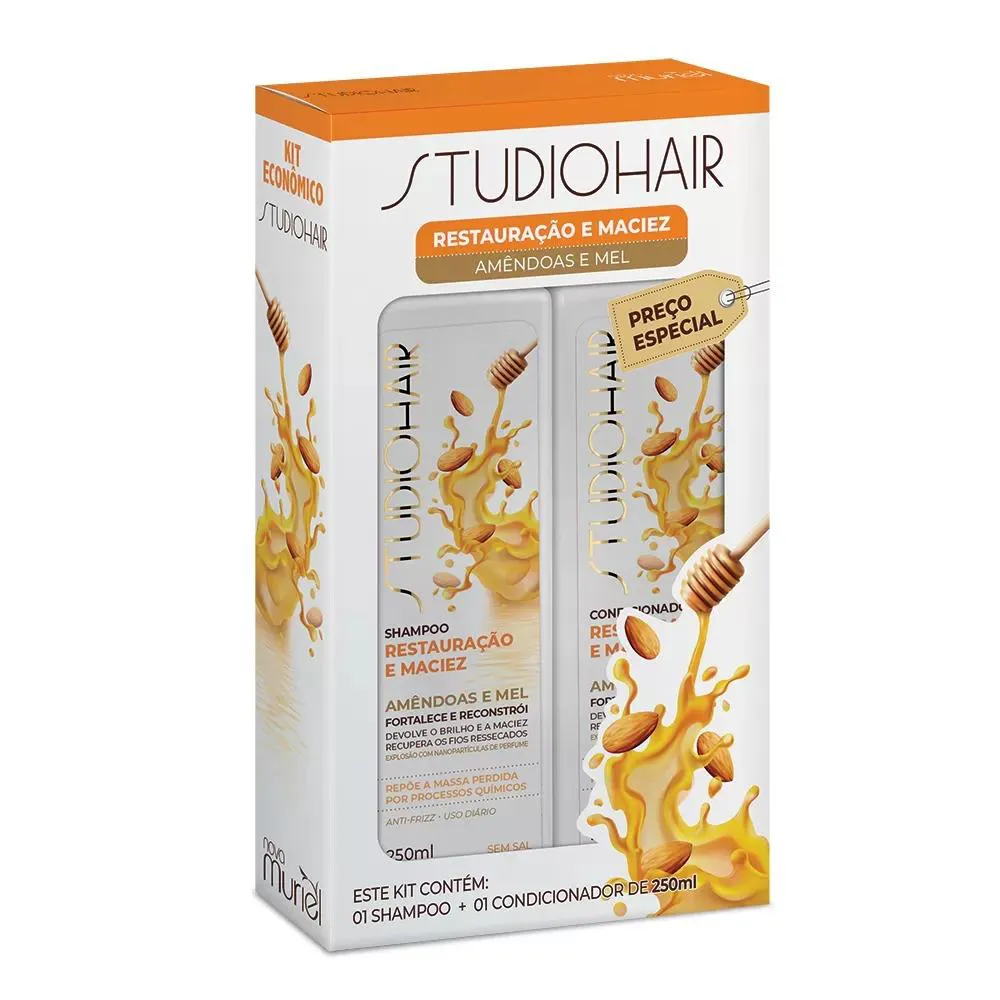 SHAMPOO + CONDICIONDOR KIT STUDIO HAIR RESTAURAçãO E MACIEZ 250ML