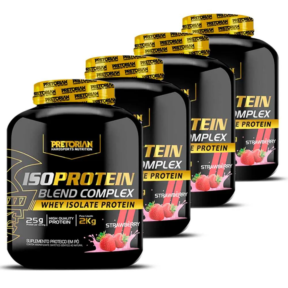 KIT 4X WHEY PROTEIN ISOLADO ISO BLEND COMPLEX 2KG - PRETORIAN Morango