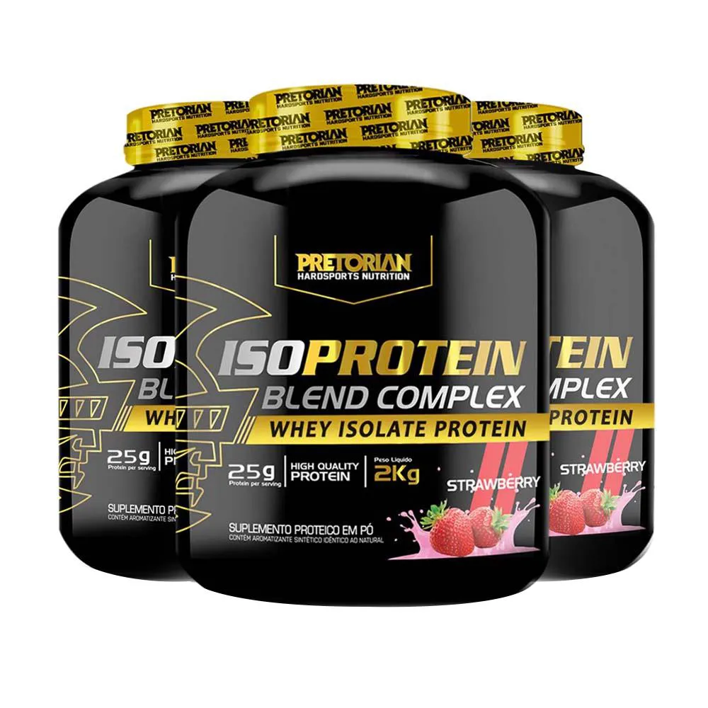 KIT 3X WHEY PROTEIN ISOLADO ISO BLEND -  PRETORIAN Morango