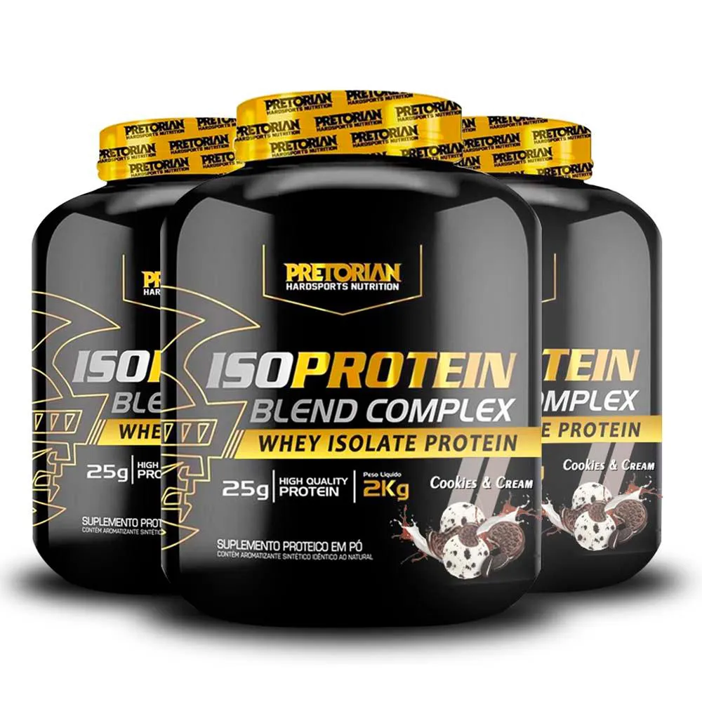 KIT 3X WHEY PROTEIN ISOLADO ISO BLEND -  PRETORIAN Cookies  Cream