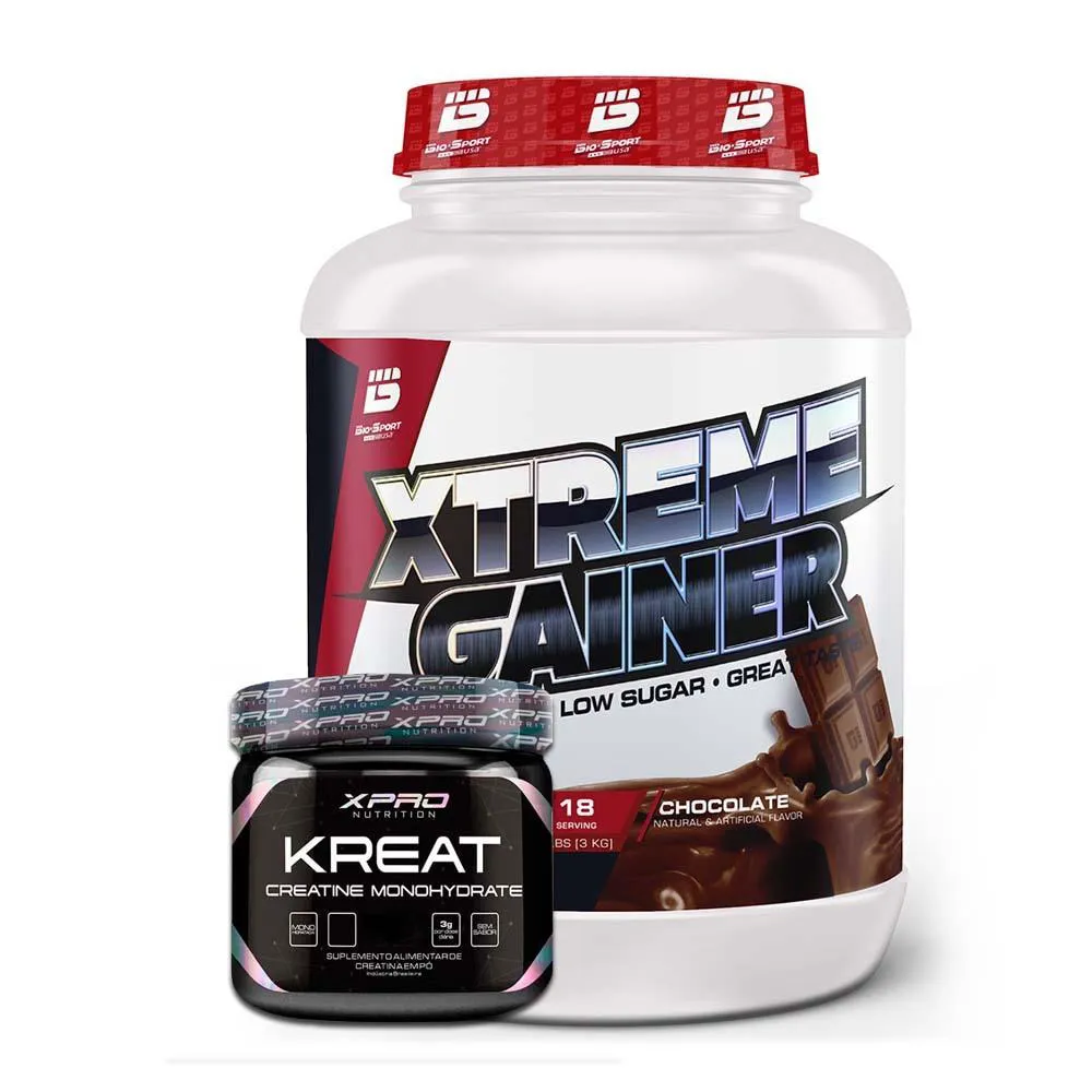 KIT XTREME GAINER 3KG BIO SPORTS USA + KREAT MONOHIDRATADA 300G XPRO NUTRITION Chocolate