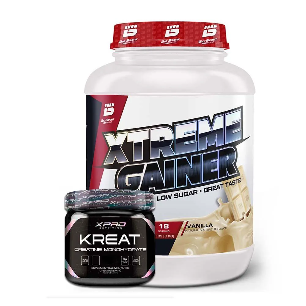 KIT XTREME GAINER 3KG BIO SPORTS USA + KREAT MONOHIDRATADA 300G XPRO NUTRITION Baunilha